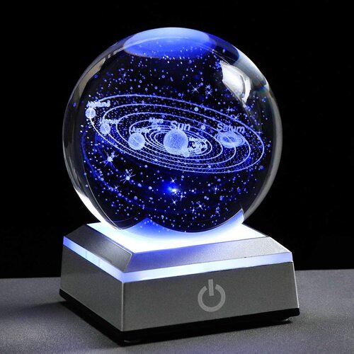 Solar System Crystal Ball, 3D Engraved Planet Globe for Desk Décor, Gifts & Space Lovers
