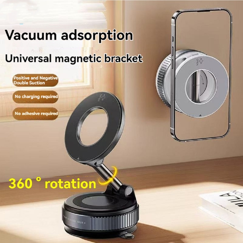 Magnetic Phone Holder with Vacuum Suction – Foldable Adjustable Car Mount for Dashboard & Windshield