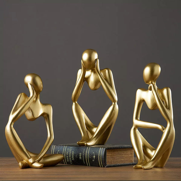 Perla Thinking Man Sculpture Set – Modern Abstract Resin Figurines for Home & Office Decor